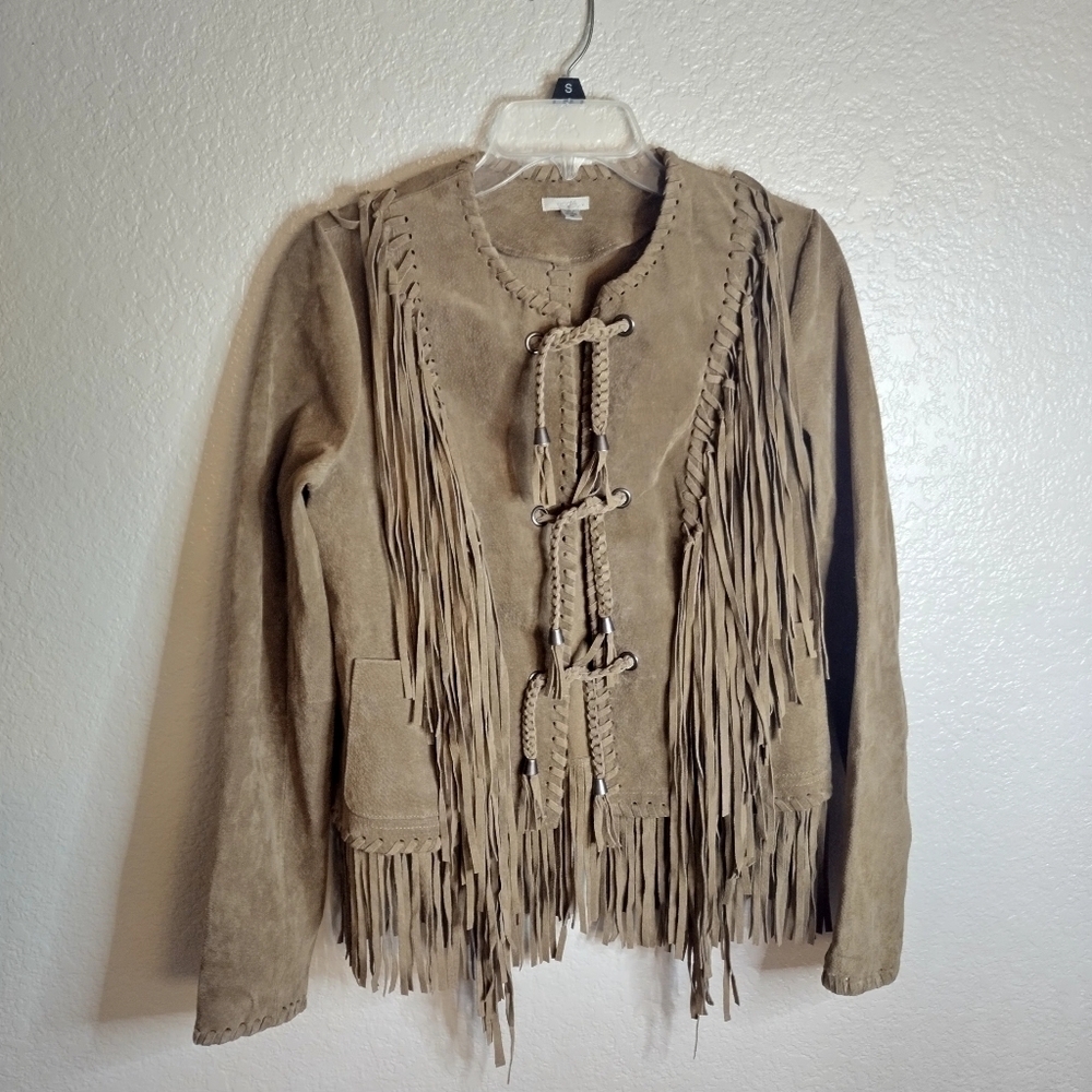Ecote Tan Fringe Jacket 100% Suede Leather